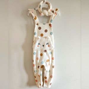 Polka Dot Romper&Headband Set 24 Months with Fleece Animal Pocket